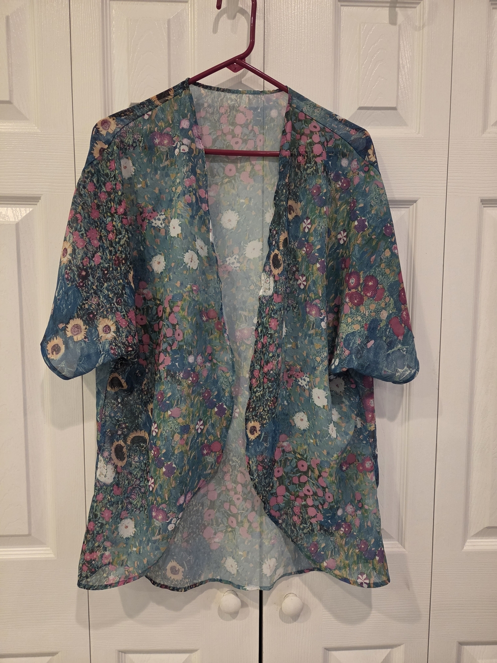 Floral Sheer Open-Front Women's Kimono - Teal Multi